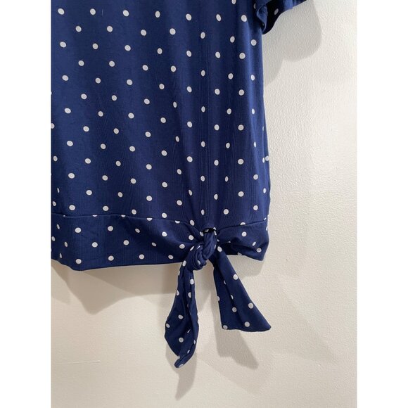 Talbots  Navy Polka Dot T-Shirt Blouse Womens M Petite Short Sleeve Stretch - Picture 6 of 7